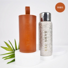 钛晶随身焖茶杯头层牛皮保护套(焦糖色)(390ml适用)