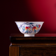 斗彩双福献寿杯