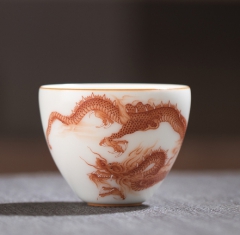 象牙白矾红龙汝窑杯