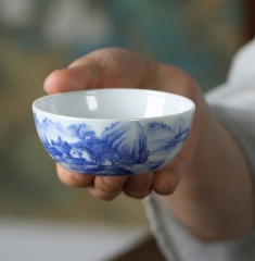 青花湖光山色杯