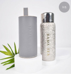 钛晶随身焖茶杯头层牛皮保护套(灰色)(390ml适用)