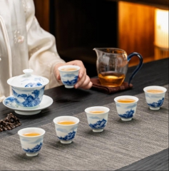 青花清江渔隐图套组