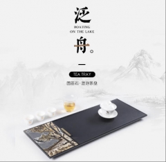 国画石茶盘-泛舟(66*24)