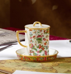 广彩传承三件套杯(白底浮雕)